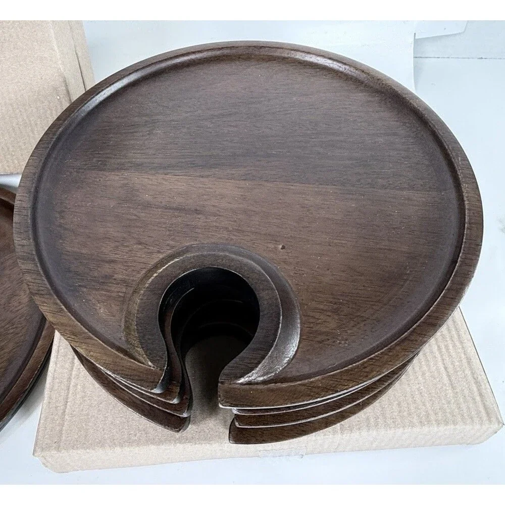 Pottery Barn Mingling Plates Espresso Wood Set of 6 Wine Glass Holder Party